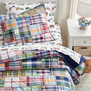 Pottery Barn Kids Madras Patchwork Quilt and Standard Sham size Twin Like New